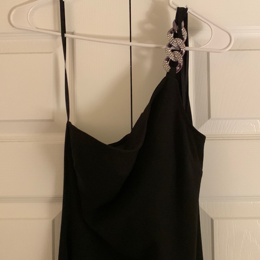 City Triangles Black Prom Formal Dress One Shoulder Chain W. Crystals Size 5